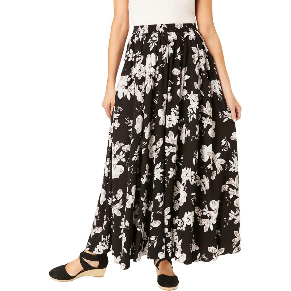 imageWoman Within Plus Size PullOn Elastic Waist Soft Maxi SkirtBlack Blossom