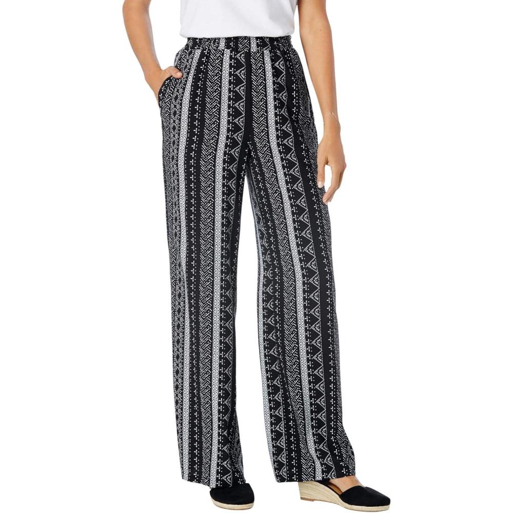 imageWoman Within Plus Size PullOn Elastic Waist Soft PantsBlack Batik Stripe