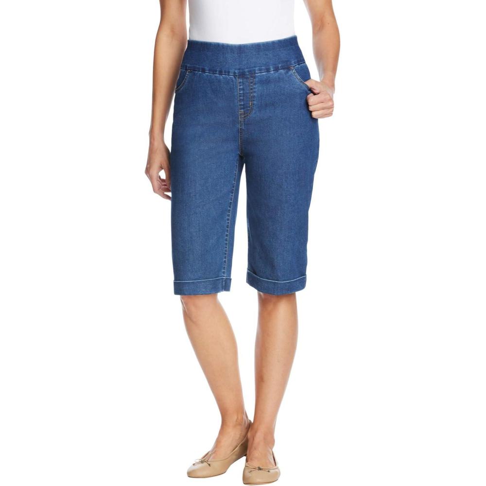 imageWoman Within Plus Size PullOn ElasticWaist Stretch Denim Jeans ShortsMedium Stonewash