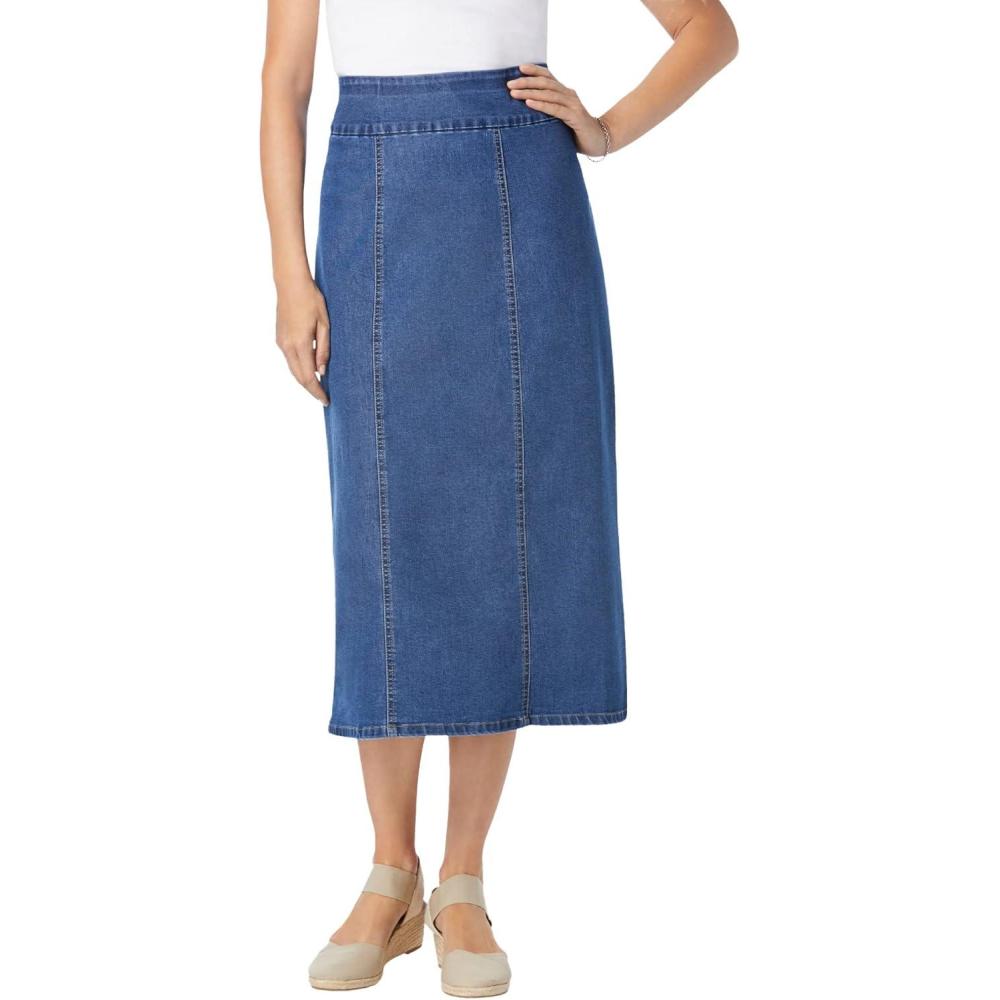 imageWoman Within Plus Size PullOn ElasticWaist Stretch Denim SkirtMedium Stonewash