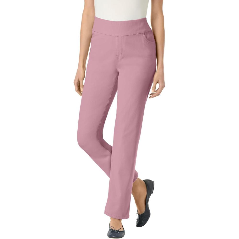 imageWoman Within Plus Size PullOn StraightLeg GapFree Stretch Denim JeansDusty Pink