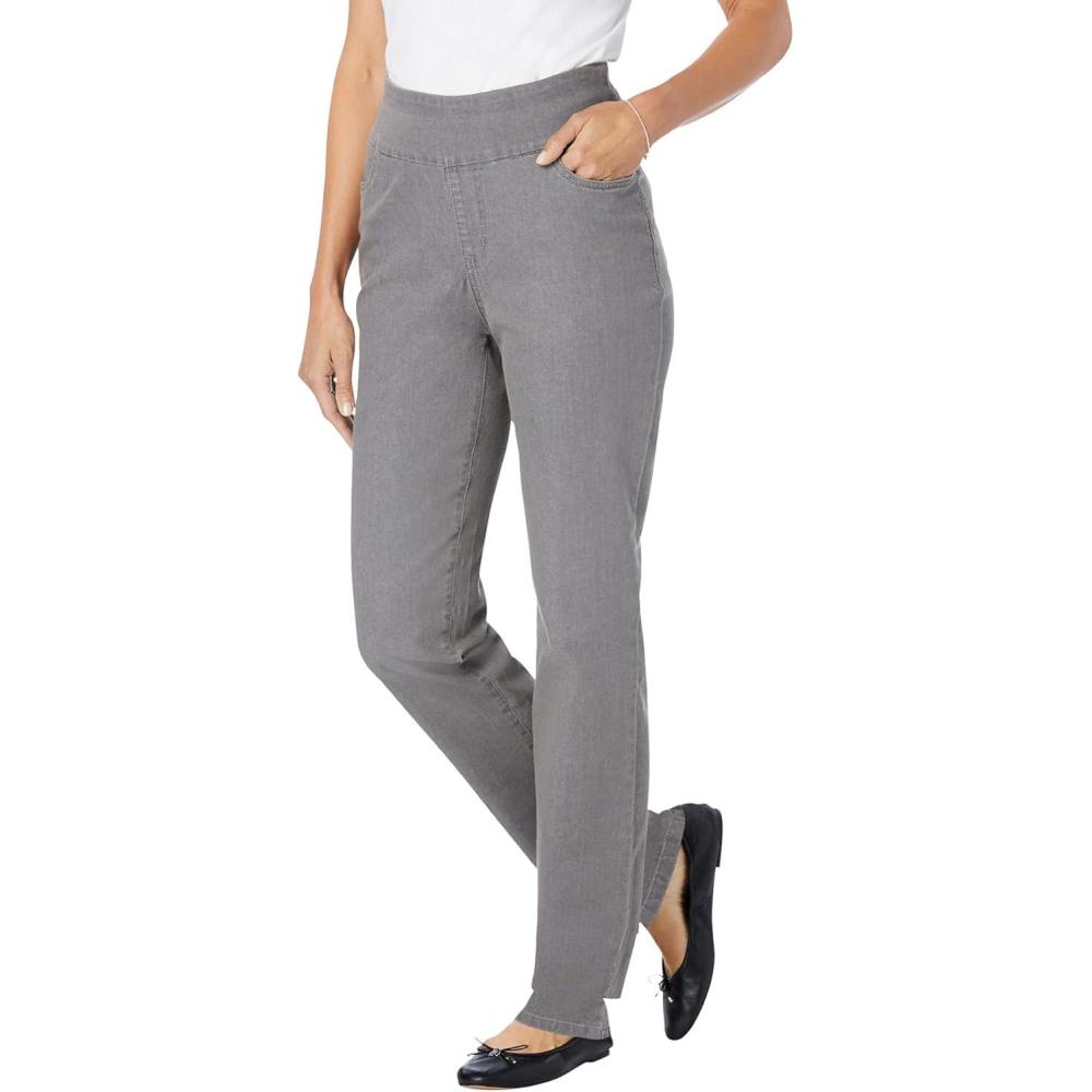 imageWoman Within Plus Size PullOn StraightLeg GapFree Stretch Denim JeansGrey Denim