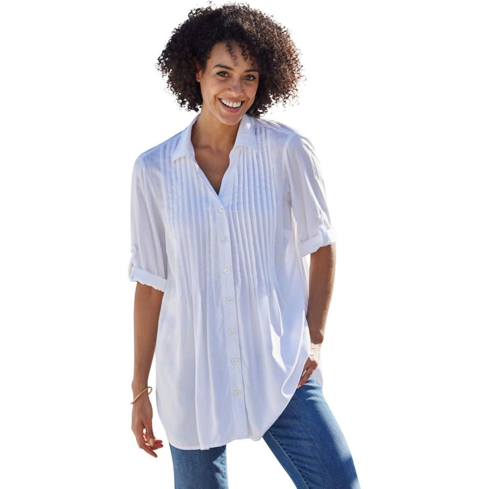imageWoman Within Plus Size Rayon 7Day Pintucked Tunic BlouseWhite