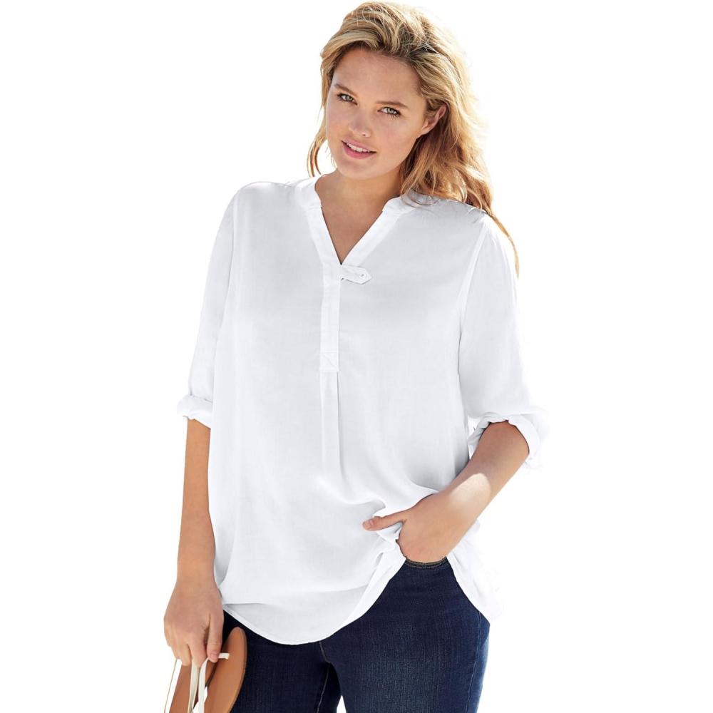 imageWoman Within Plus Size Rayon 7Day ThreeQuarter Sleeve TabFront TunicWhite