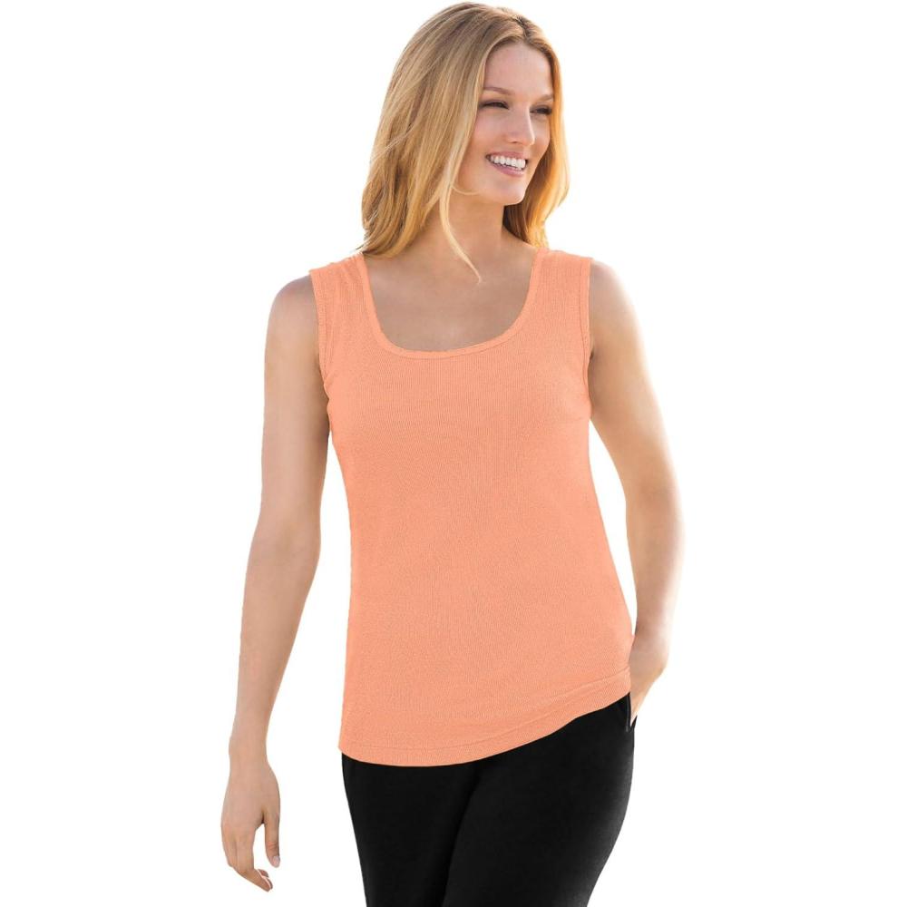 imageWoman Within Plus Size Rib Knit TankOrange Melon