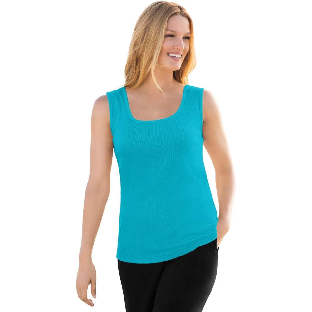 imageWoman Within Plus Size Rib Knit TankPretty Turquoise