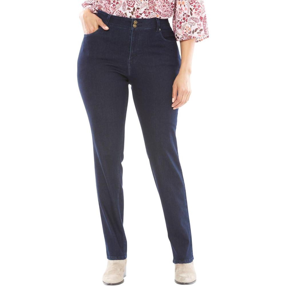 imageWoman Within Plus Size Secret Solutions Tummy Smoothing StraightLeg Stretch Denim JeansIndigo