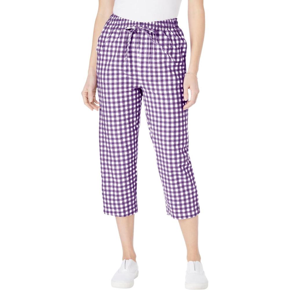 imageWoman Within Plus Size Seersucker PullOn ElasticWaist Capri PantsPurple Orchid Gingham