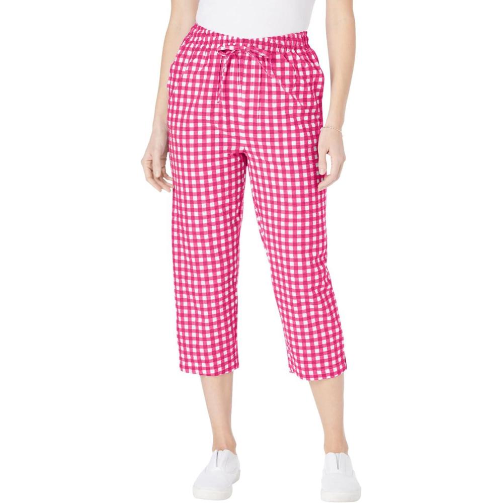 imageWoman Within Plus Size Seersucker PullOn ElasticWaist Capri PantsRaspberry Sorbet Gingham