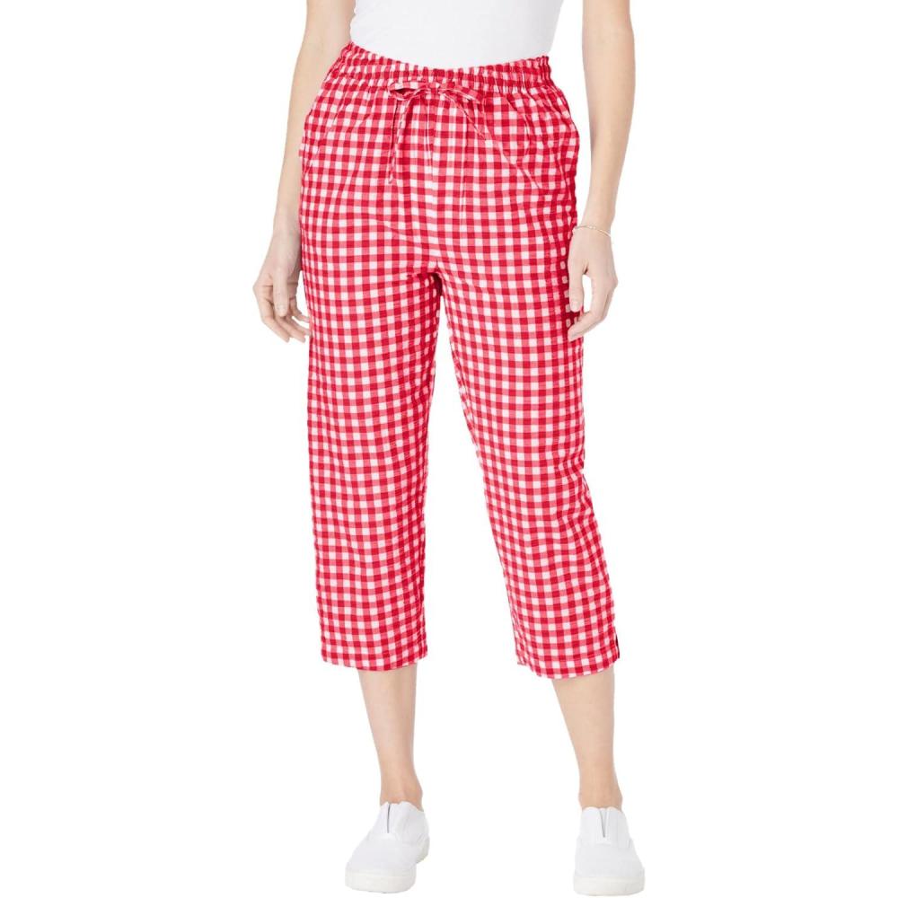 imageWoman Within Plus Size Seersucker PullOn ElasticWaist Capri PantsVivid Red Gingham
