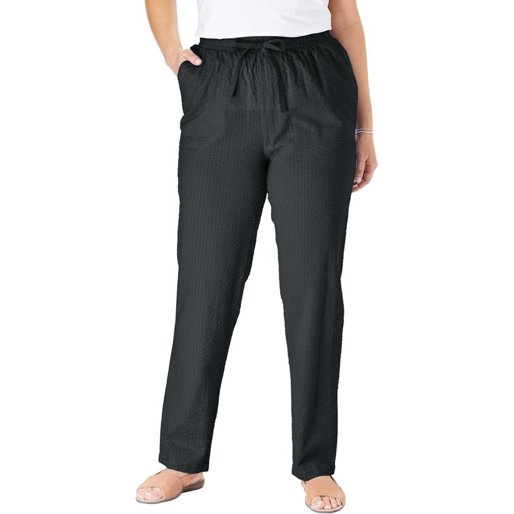 imageWoman Within Plus Size Seersucker PullOn ElasticWaist PantsBlack