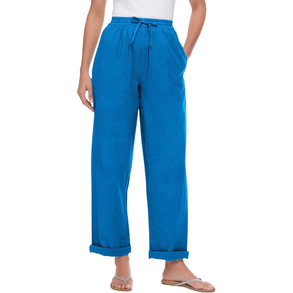 imageWoman Within Plus Size Seersucker PullOn ElasticWaist PantsBright Cobalt