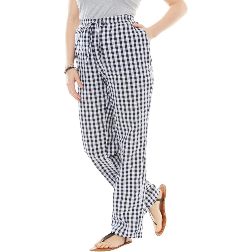 imageWoman Within Plus Size Seersucker PullOn ElasticWaist PantsNavy Gingham