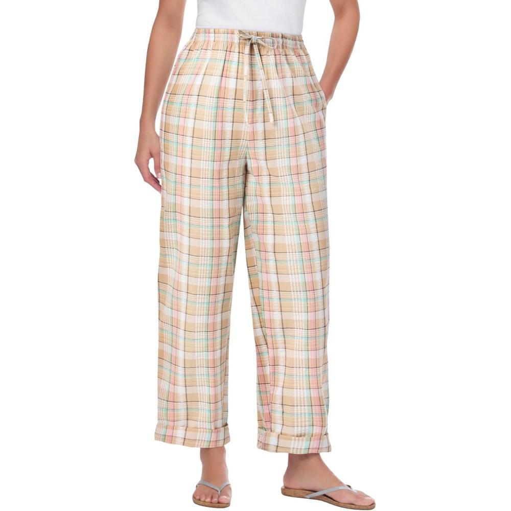 imageWoman Within Plus Size Seersucker PullOn ElasticWaist PantsNew Khaki Plaid