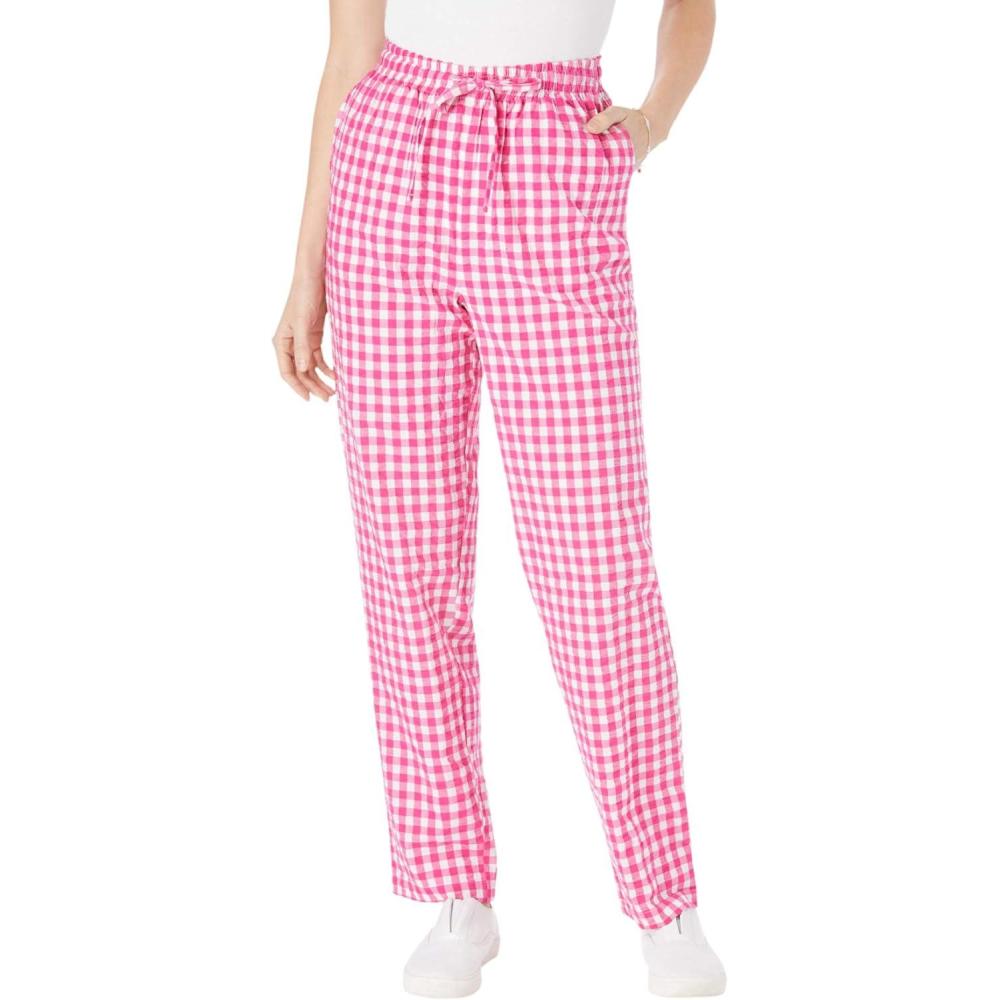 imageWoman Within Plus Size Seersucker PullOn ElasticWaist PantsRaspberry Sorbet Gingham