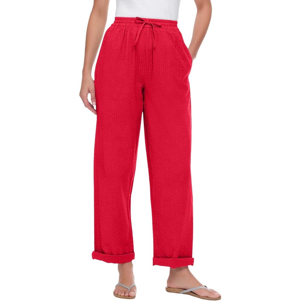 imageWoman Within Plus Size Seersucker PullOn ElasticWaist PantsVivid Red
