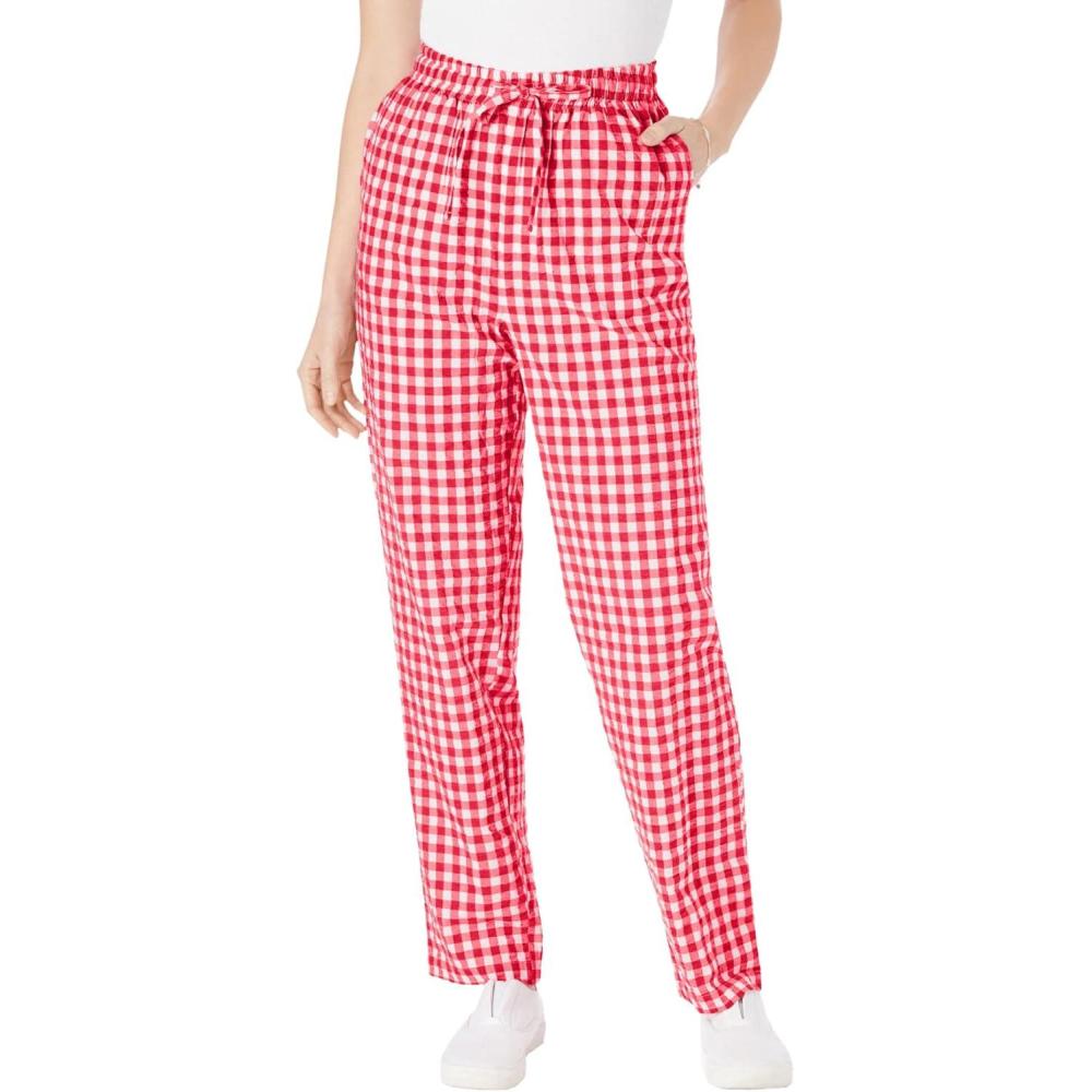 imageWoman Within Plus Size Seersucker PullOn ElasticWaist PantsVivid Red Gingham