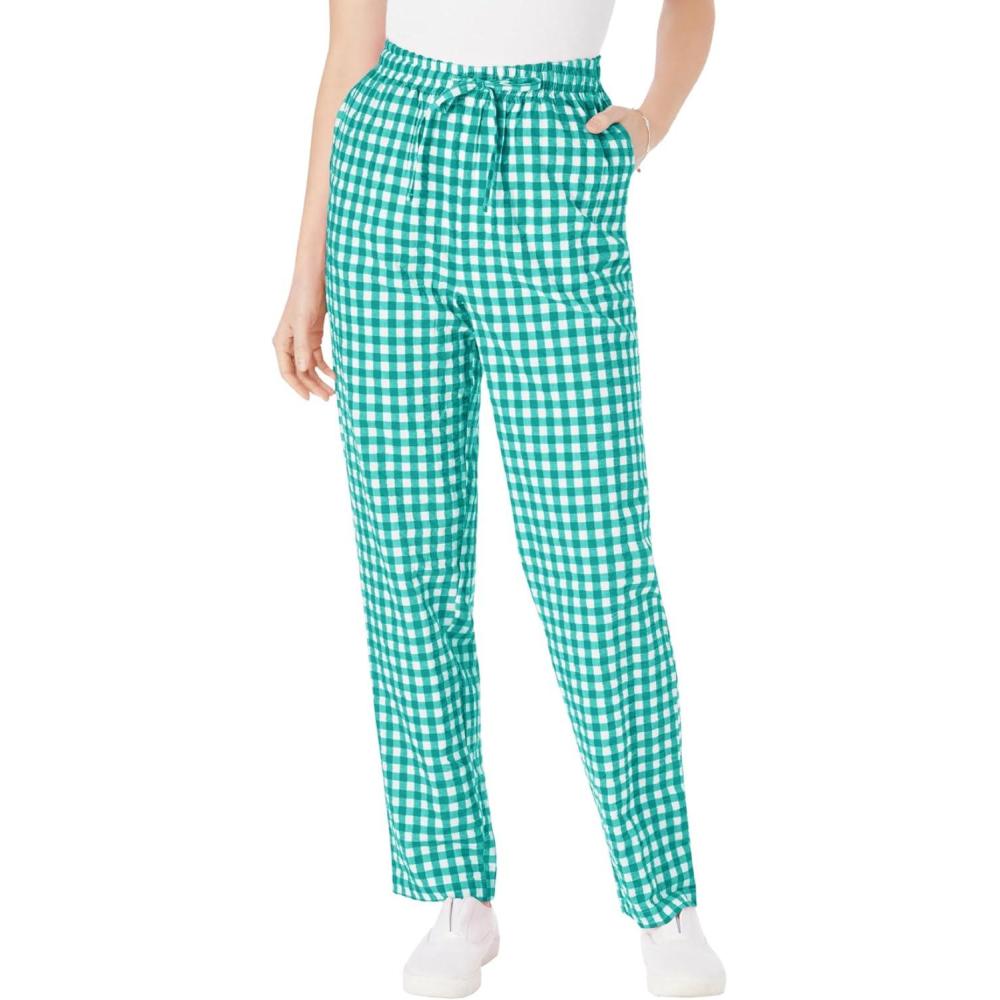 imageWoman Within Plus Size Seersucker PullOn ElasticWaist PantsWaterfall Gingham