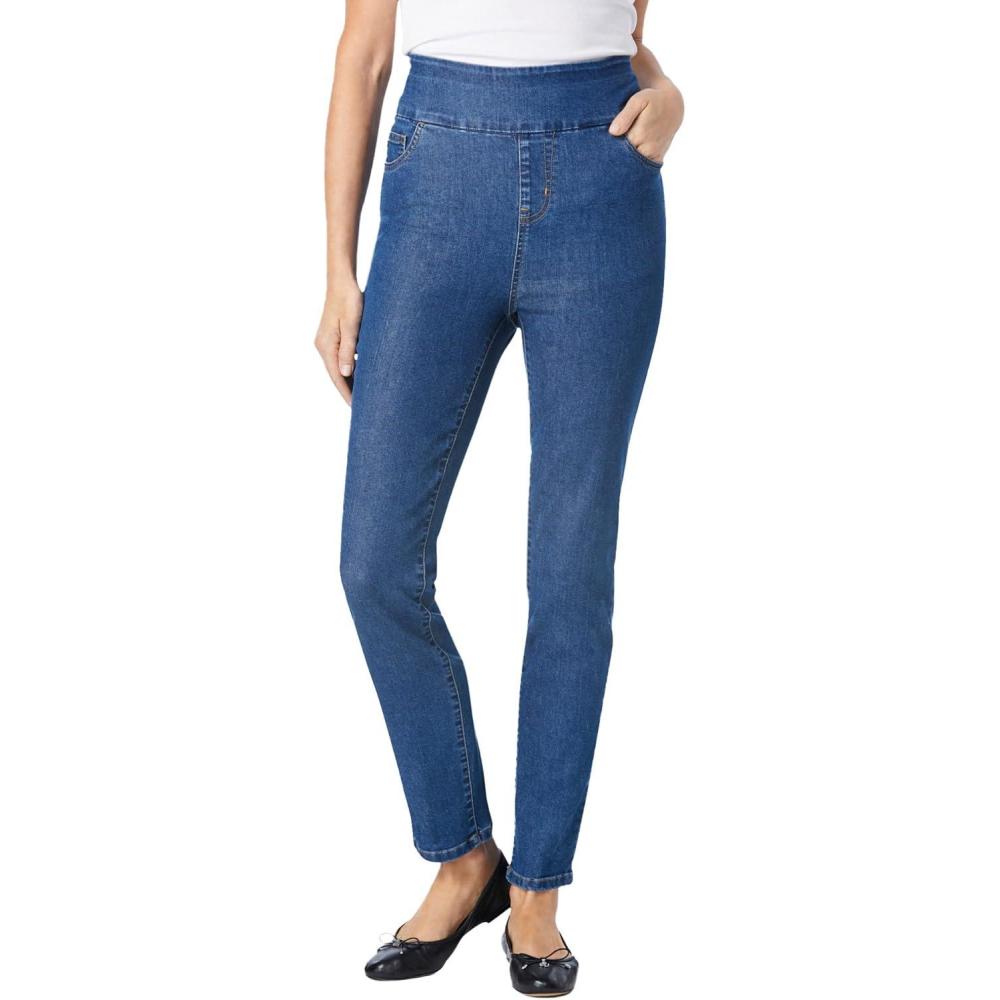 imageWoman Within Plus Size SlimLeg PullOn GapFree StretchDenim JeansMedium Stonewash