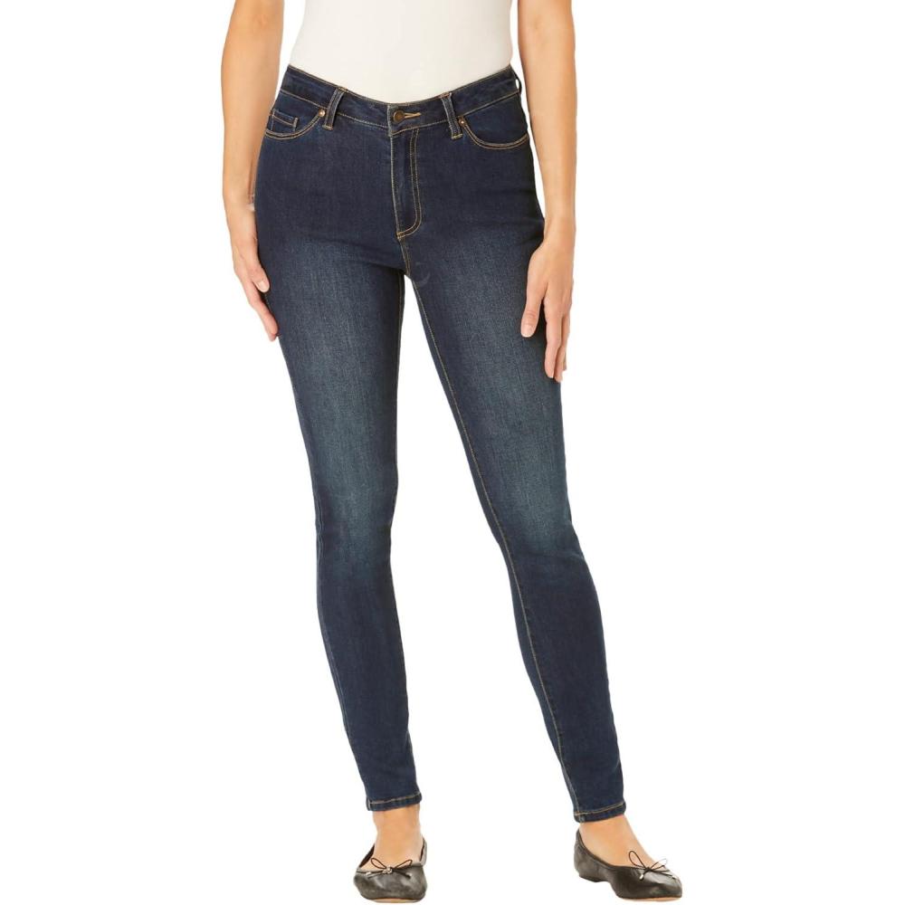 imageWoman Within Plus Size SlimLeg Stretch Comfort Denim FivePocket JeansDark Sanded Wash