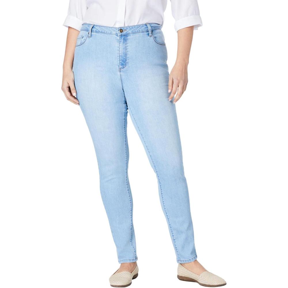 imageWoman Within Plus Size SlimLeg Stretch Comfort Denim FivePocket JeansLight Wash