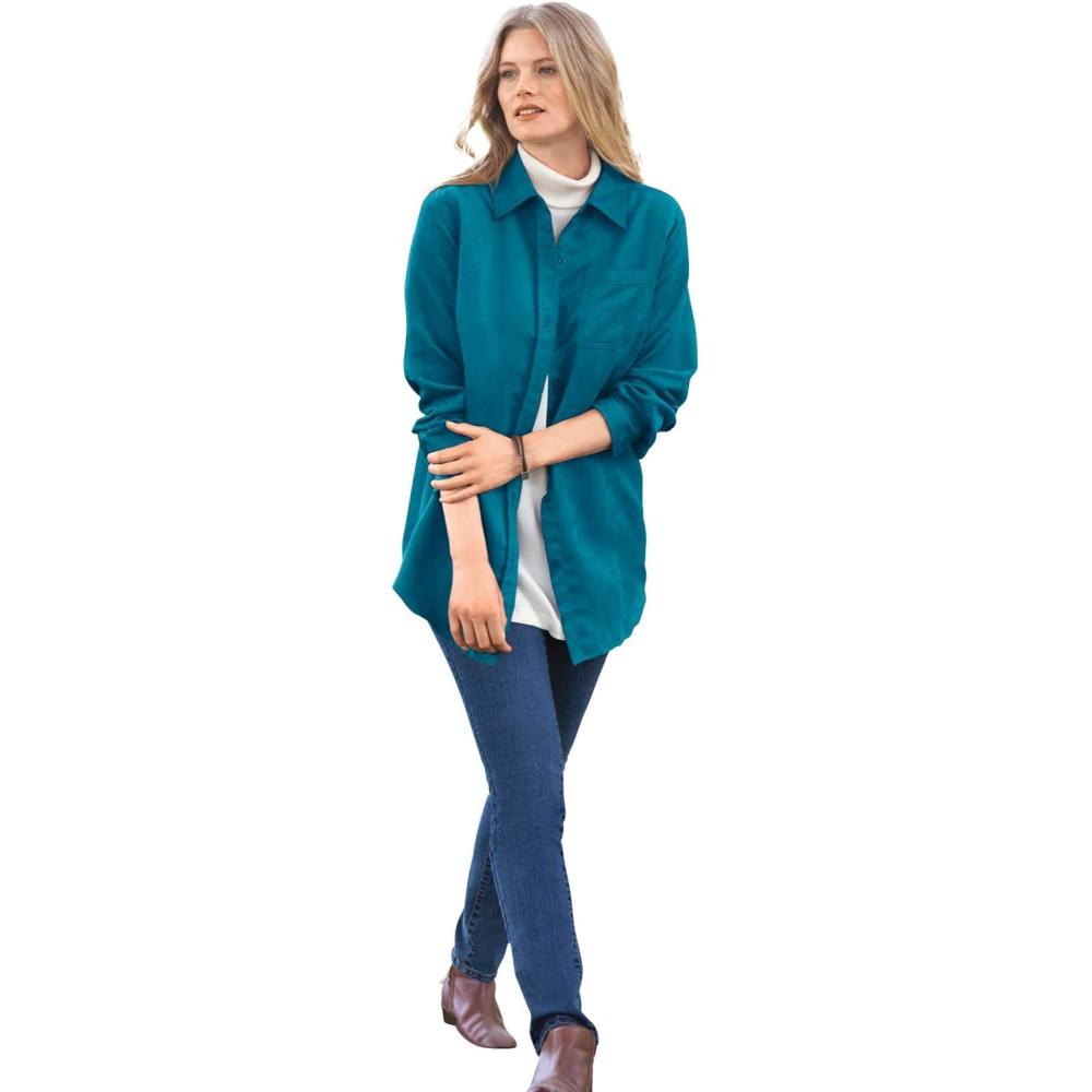 imageWoman Within Plus Size Soft Faux Suede ShirtDeep Teal