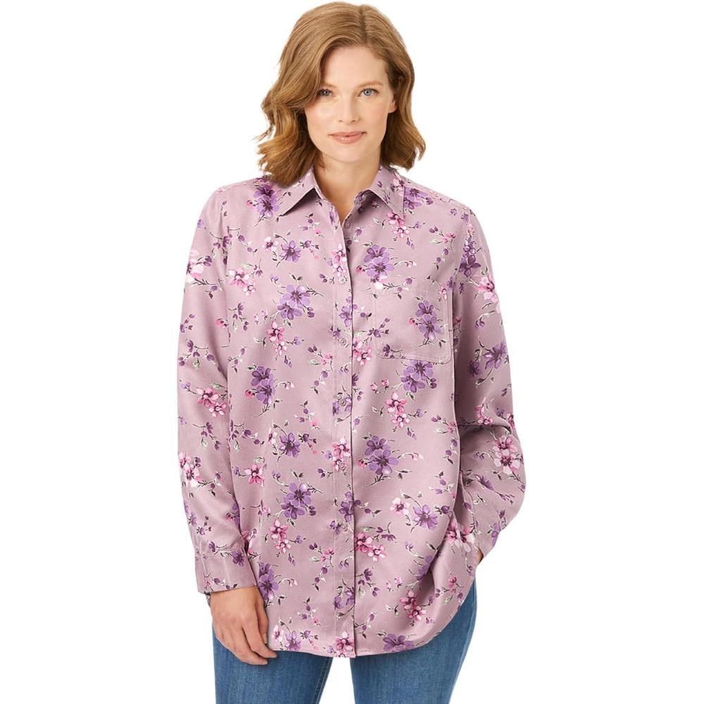 imageWoman Within Plus Size Soft Faux Suede ShirtDusty Pink Pretty Floral