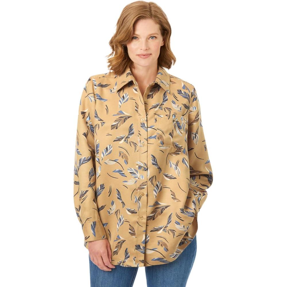 imageWoman Within Plus Size Soft Faux Suede ShirtHoney Glaze Feathers