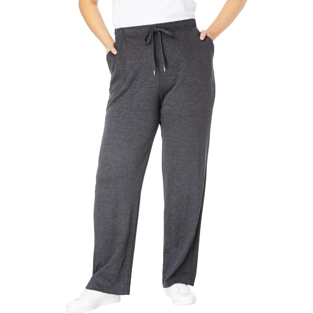 imageWoman Within Plus Size Sport Knit StraightLeg PullOn PantsHeather Charcoal