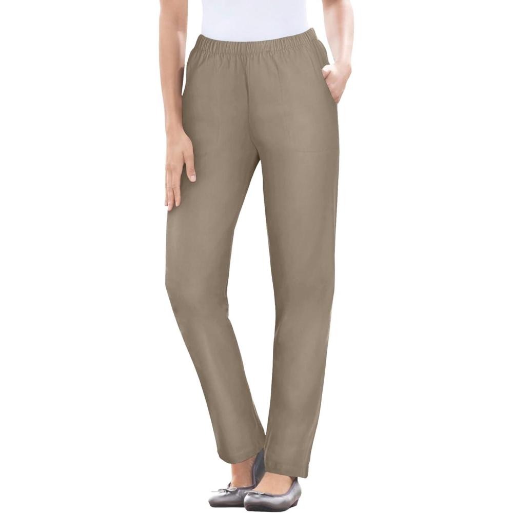 imageWoman Within Plus Size Straight Leg Elastic Waist Stretch Fineline Denim Jean Petite ampamp Tall AvailableBark