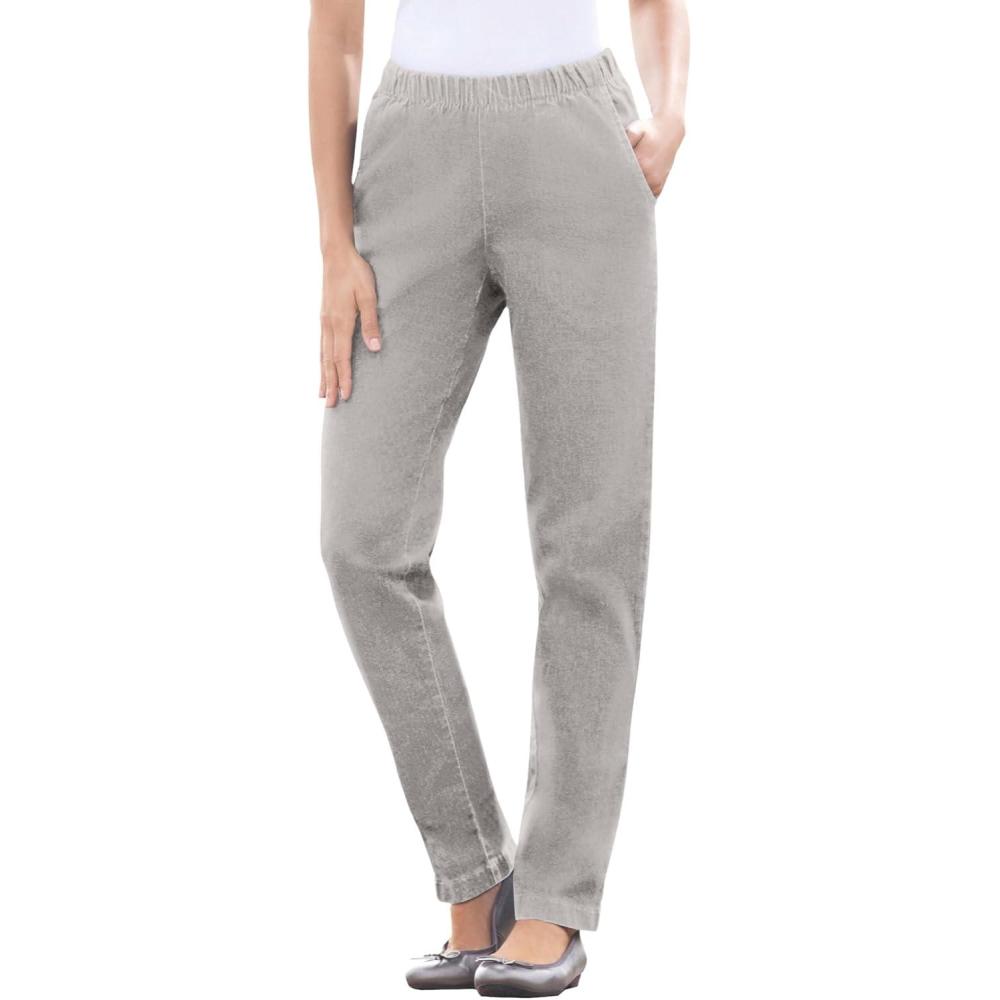 imageWoman Within Plus Size Straight Leg Elastic Waist Stretch Fineline Denim Jean Petite ampamp Tall AvailableGrey Denim