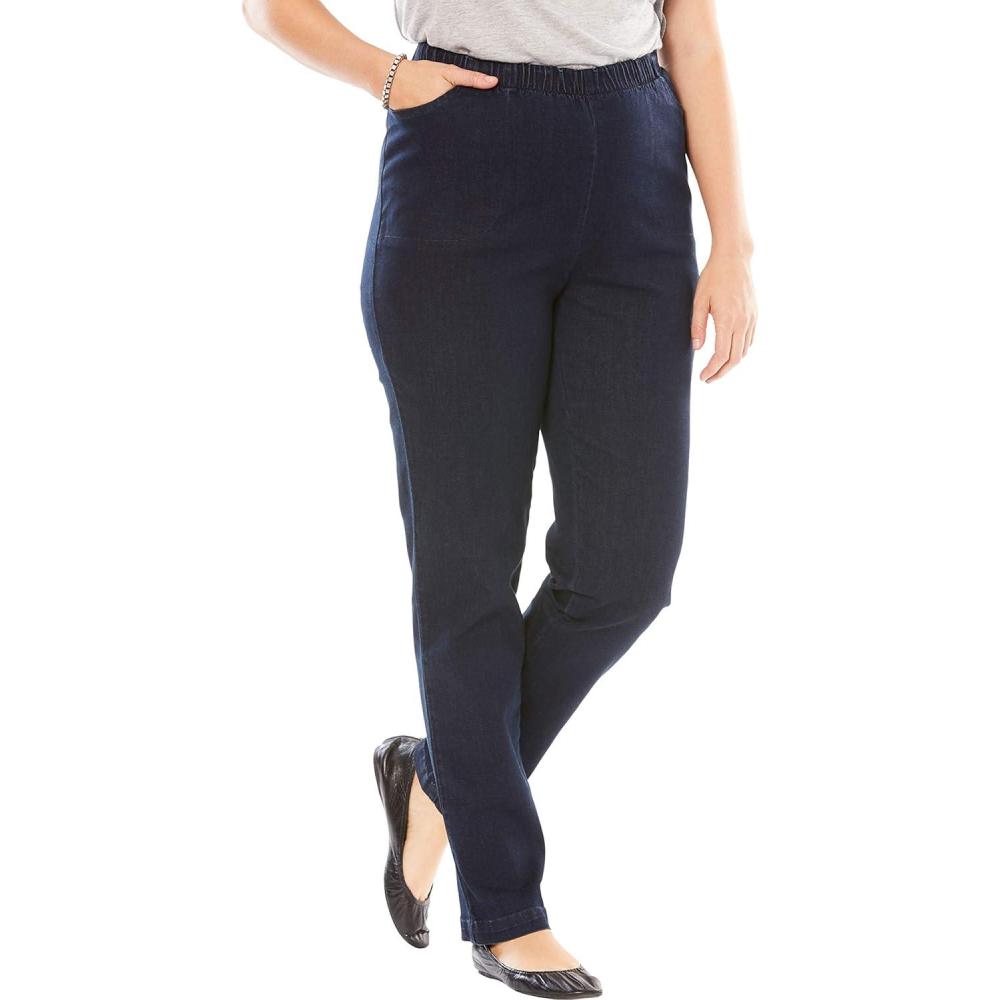 imageWoman Within Plus Size Straight Leg Elastic Waist Stretch Fineline Denim Jean Petite ampamp Tall AvailableIndigo
