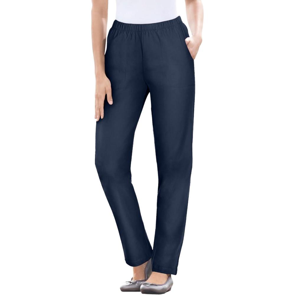 imageWoman Within Plus Size Straight Leg Elastic Waist Stretch Fineline Denim Jean Petite ampamp Tall AvailableNavy