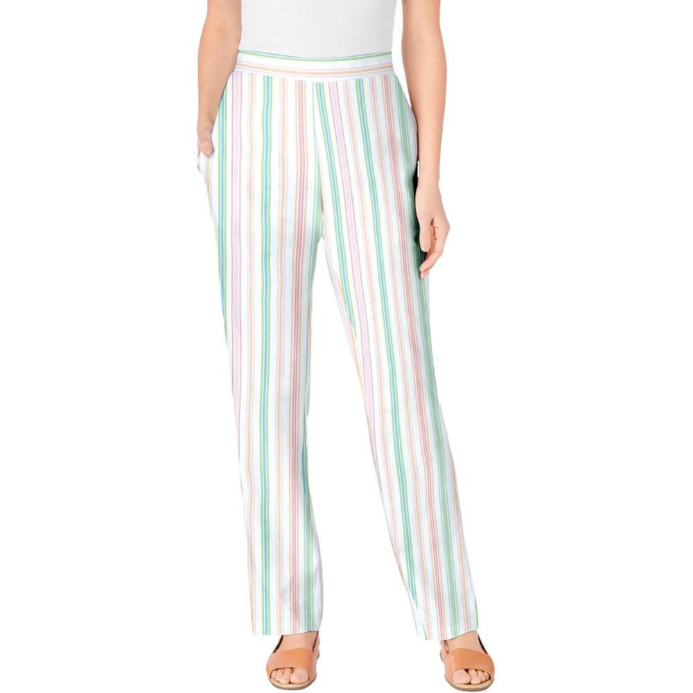 imageWoman Within Plus Size Straight Leg Linen PantMulti Summer Stripe