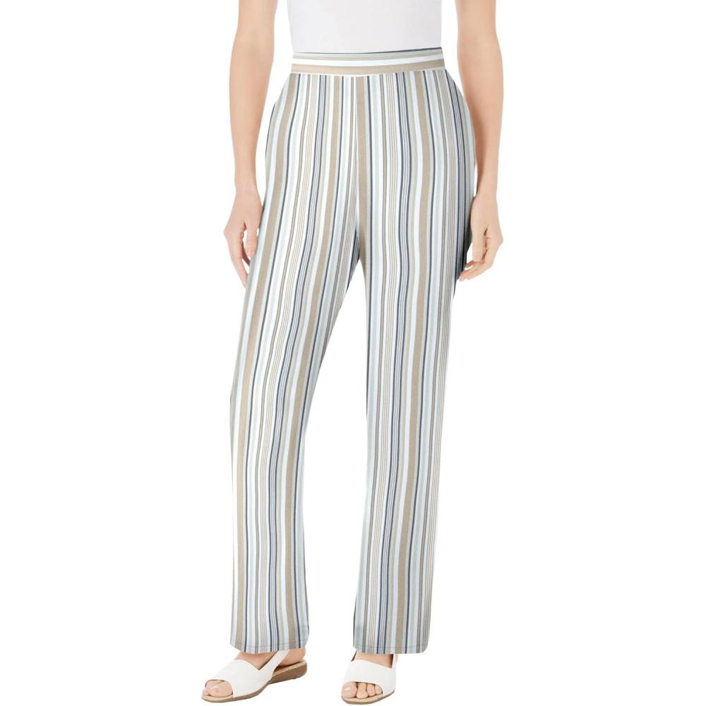 imageWoman Within Plus Size Straight Leg Linen PantNatural Khaki Stripe