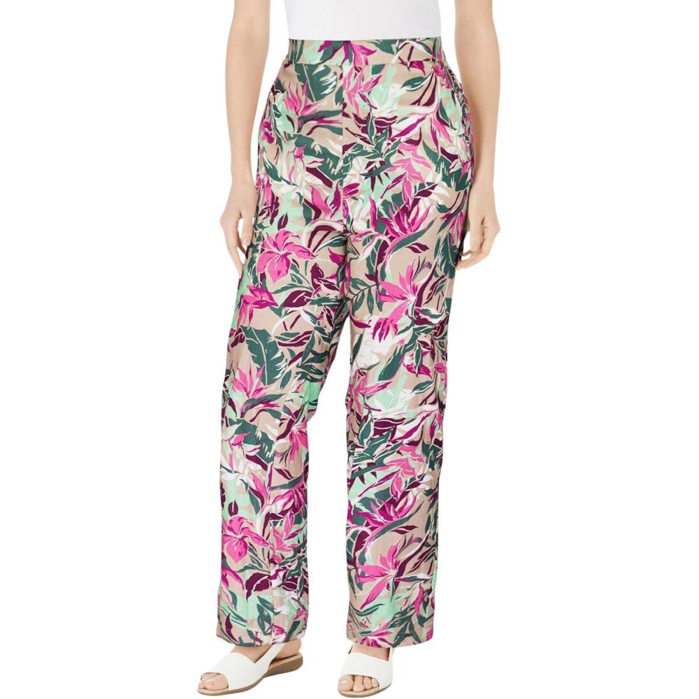 imageWoman Within Plus Size Straight Leg Linen PantNew Khaki Palm Leaf