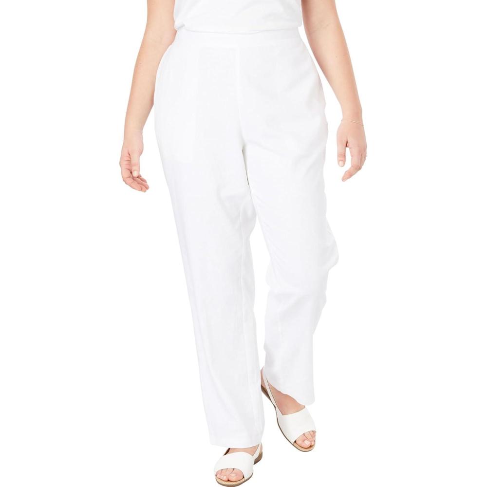 imageWoman Within Plus Size Straight Leg Linen PantWhite
