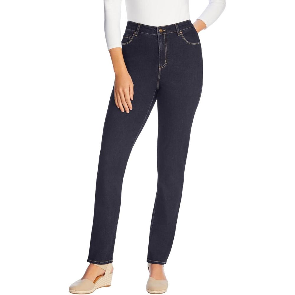 imageWoman Within Plus Size StraightLeg Stretch Comfort Denim FivePocket JeansDark Sanded Wash