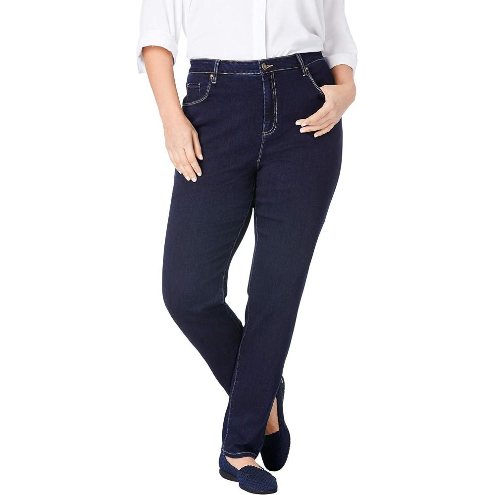 imageWoman Within Plus Size StraightLeg Stretch Comfort Denim FivePocket JeansIndigo