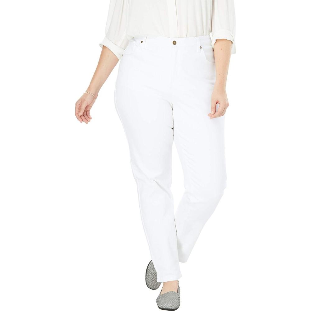 imageWoman Within Plus Size StraightLeg Stretch Comfort Denim FivePocket JeansWhite