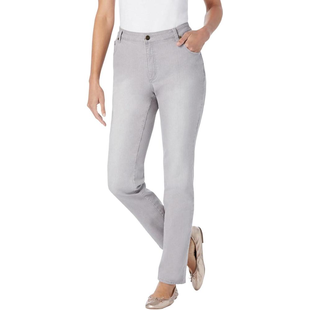 imageWoman Within Plus Size StraightLeg Stretch Denim FivePocket JeansGrey Sanded Wash