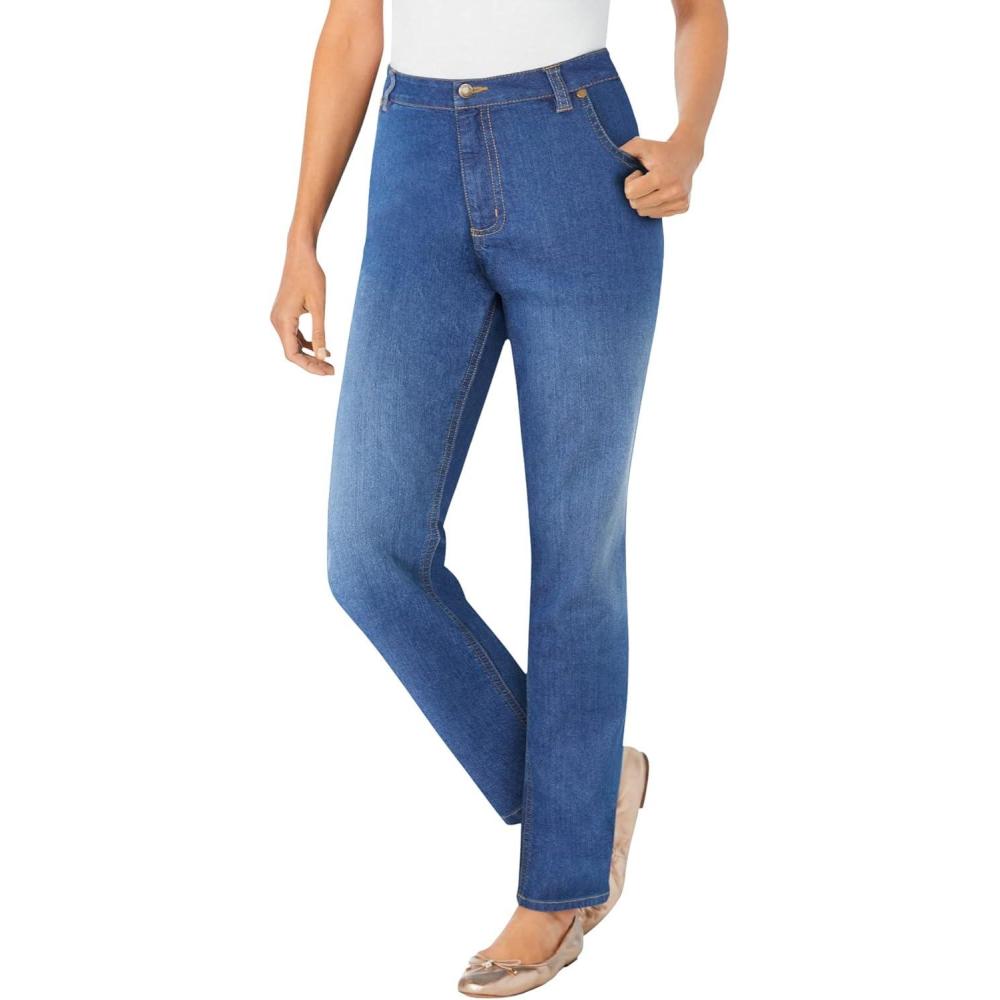 imageWoman Within Plus Size StraightLeg Stretch Denim FivePocket JeansMidnight Sanded