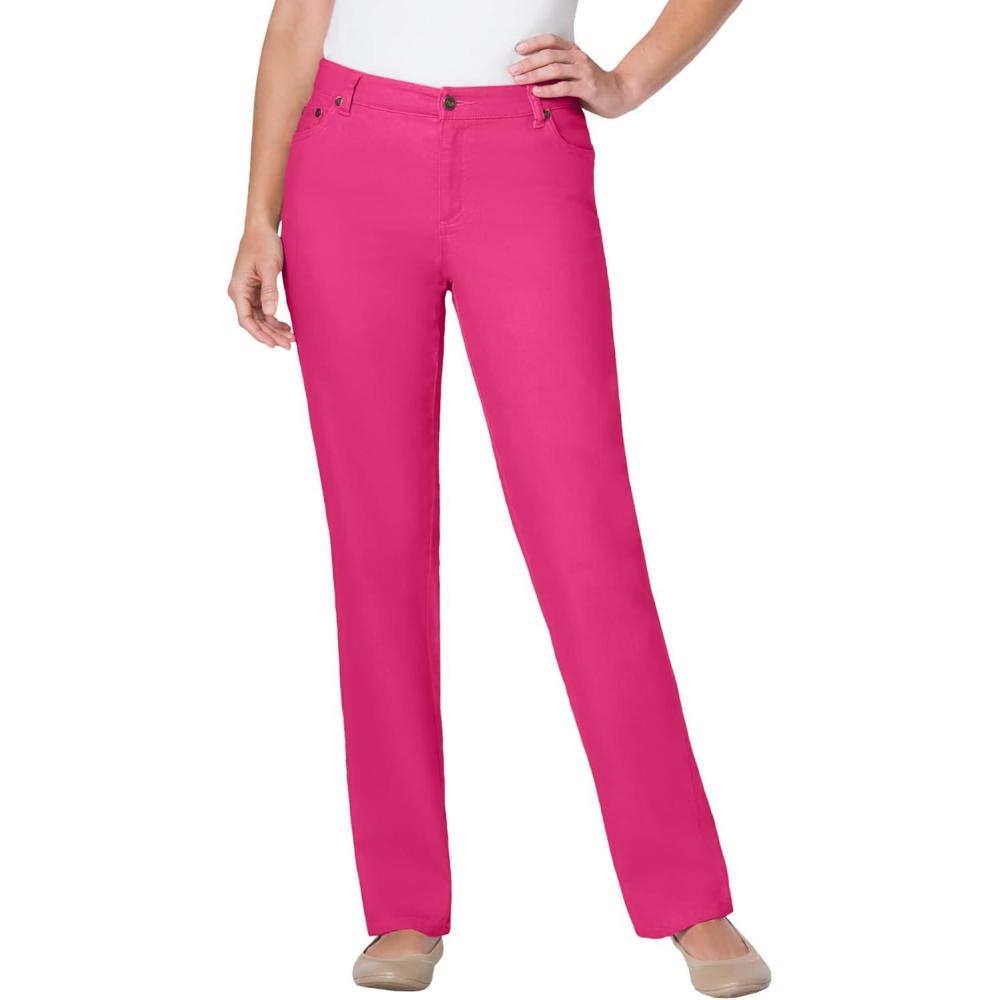 imageWoman Within Plus Size StraightLeg Stretch Denim FivePocket JeansRaspberry Sorbet