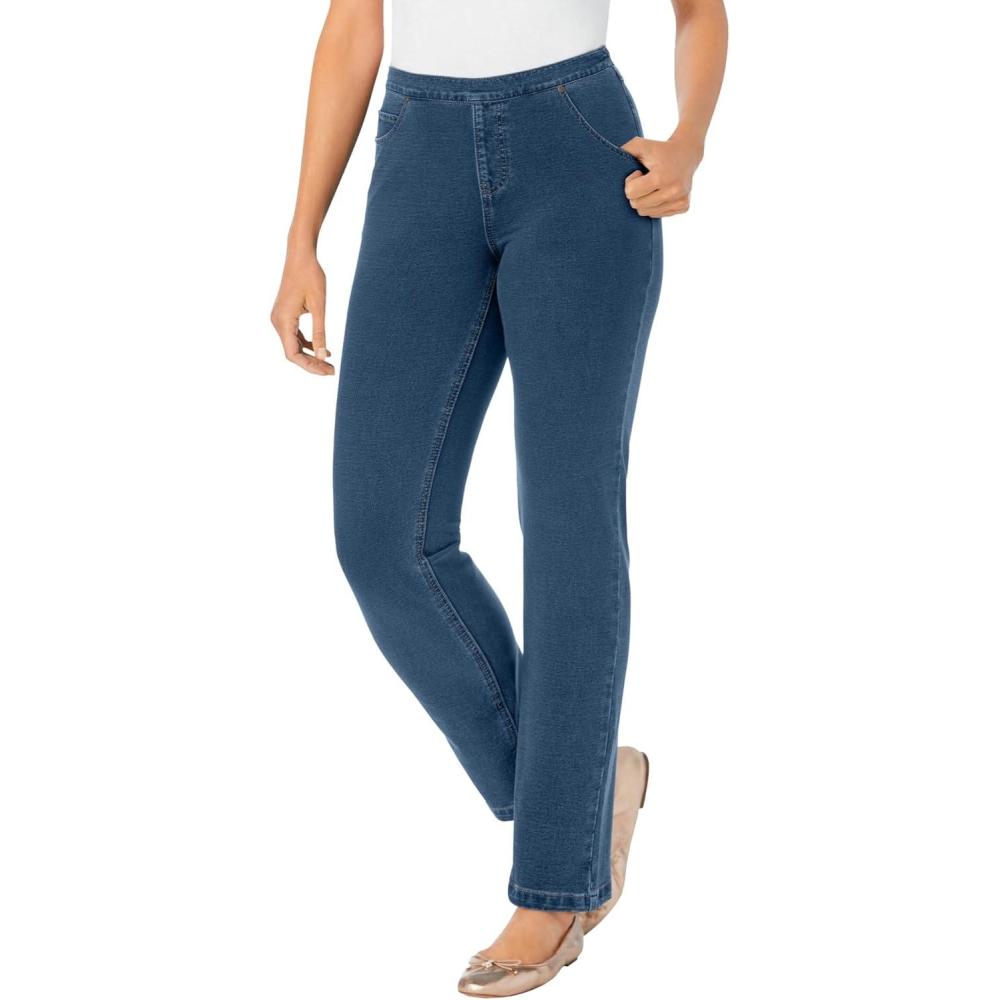 imageWoman Within Plus Size StraightLeg Stretch Knit Denim FivePocket JeansMedium Stonewash