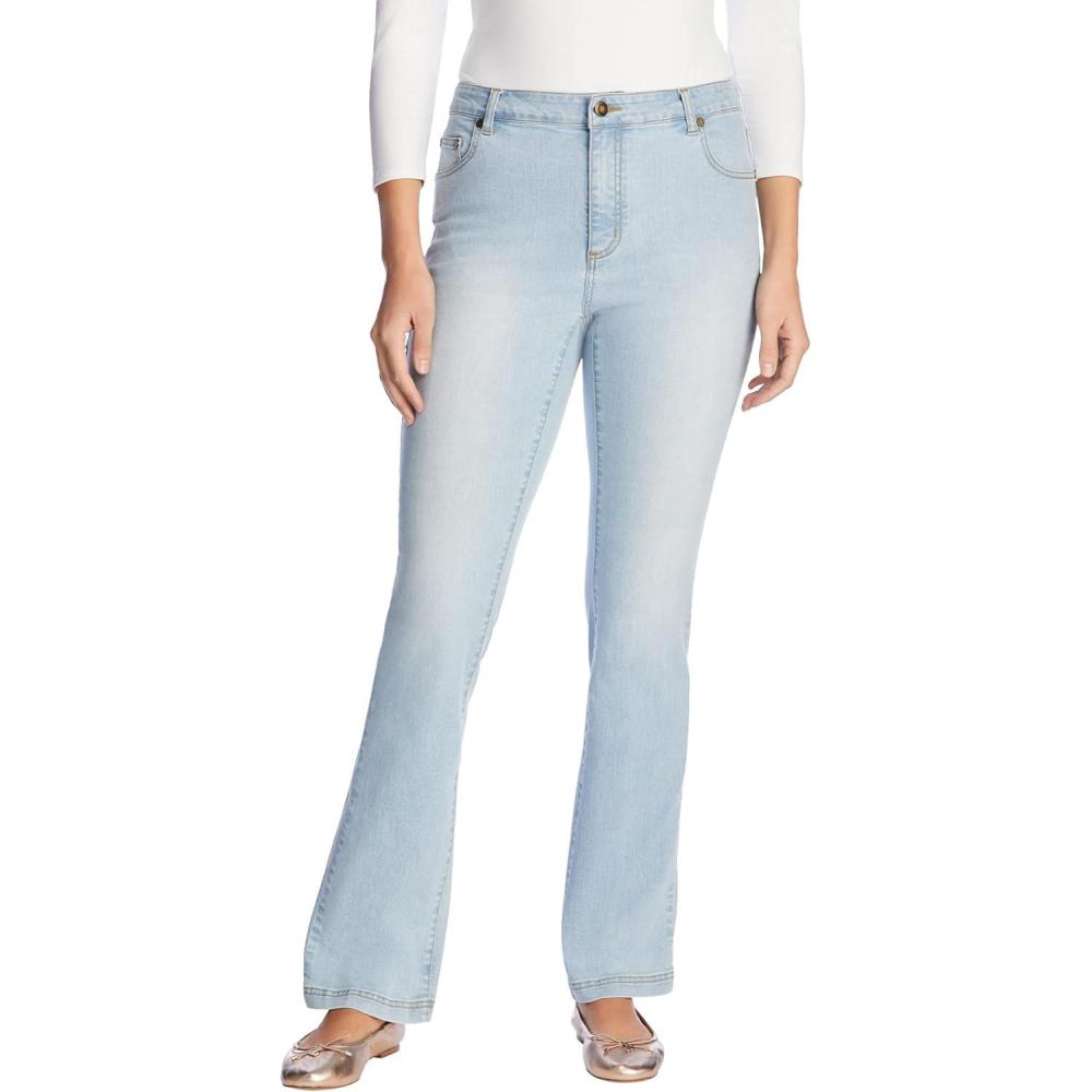 imageWoman Within Plus Size Stretch Denim FivePocket Bootcut JeansLight Wash Sanded