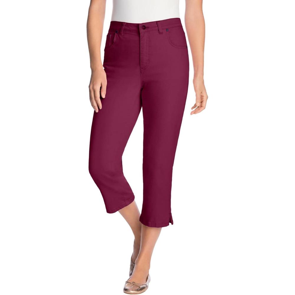 imageWoman Within Plus Size Stretch Denim FivePocket Capri JeansDeep Claret