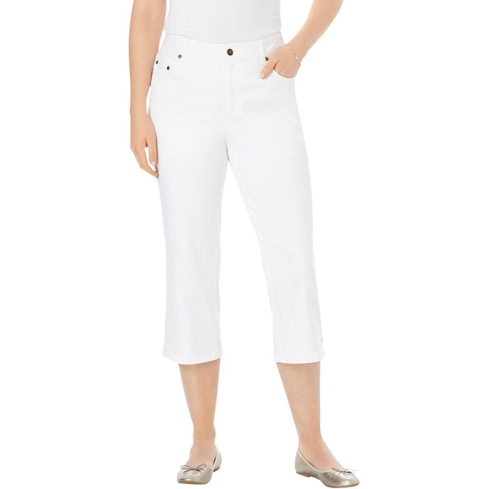 imageWoman Within Plus Size Stretch Denim FivePocket Capri JeansWhite