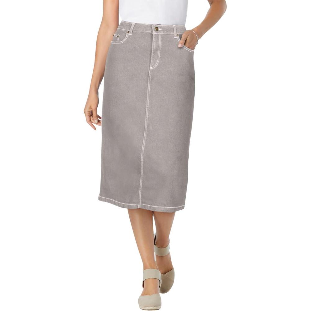 imageWoman Within Plus Size Stretch Denim FivePocket Jeans SkirtGrey Sanded Wash