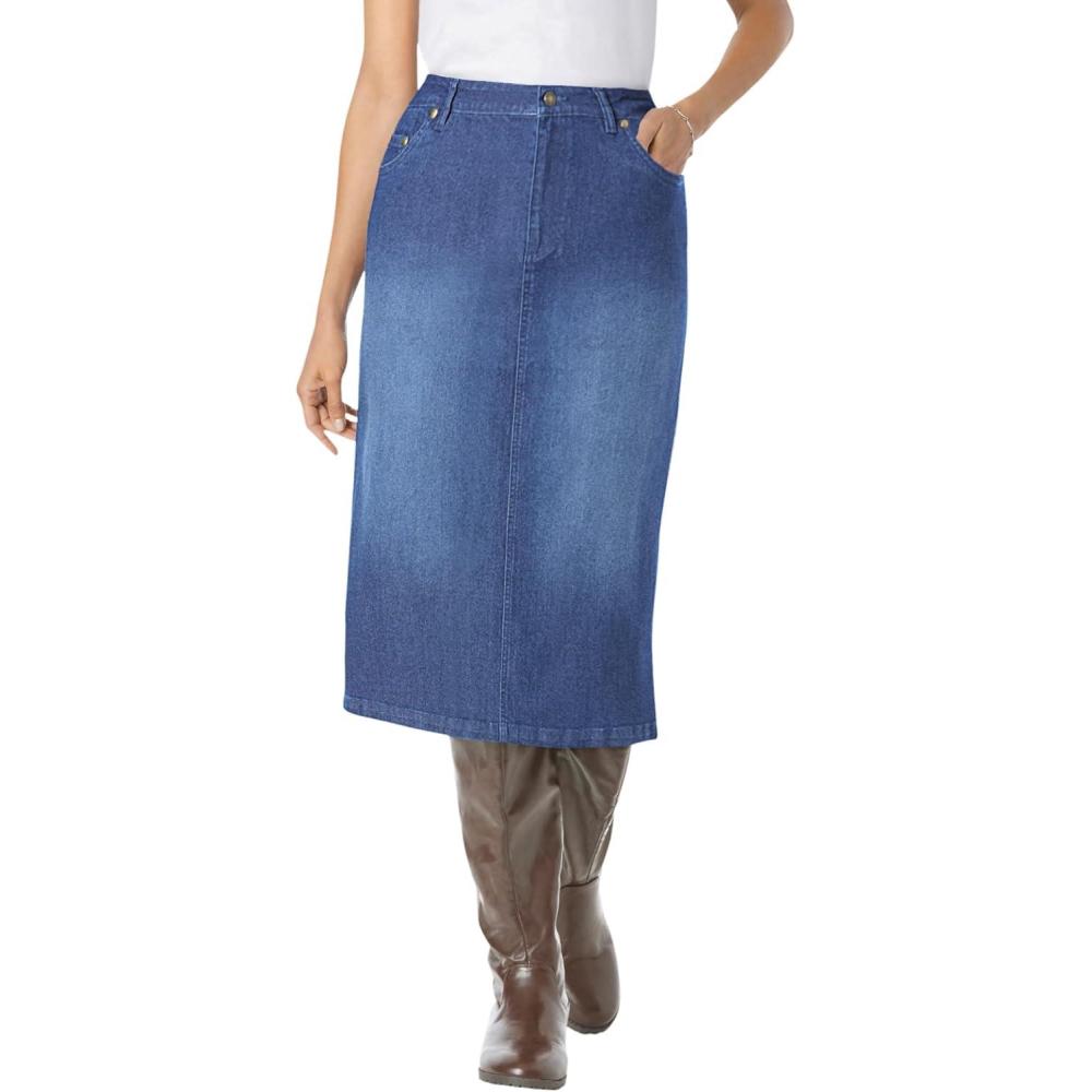 imageWoman Within Plus Size Stretch Denim FivePocket Jeans SkirtMidnight Sanded