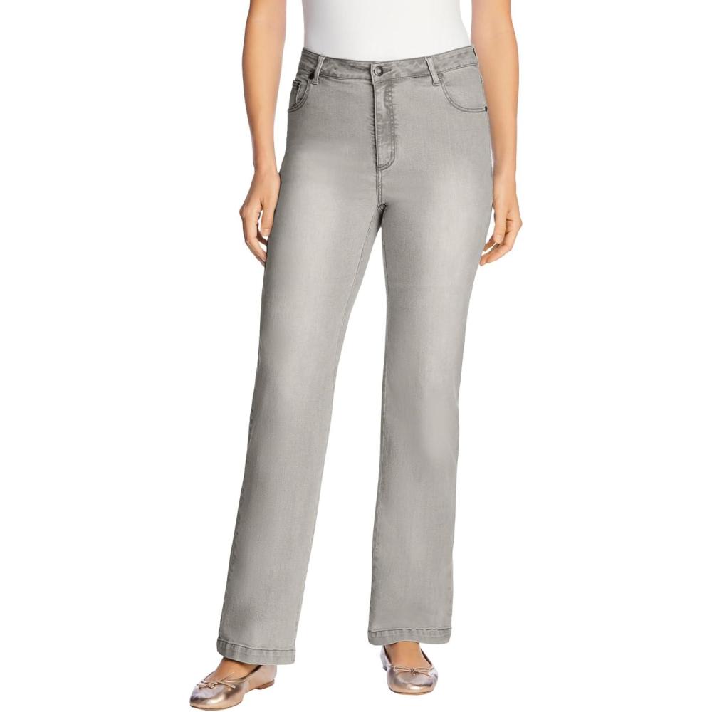imageWoman Within Plus Size Stretch Denim WideLeg FivePocket JeansGrey Sanded Wash